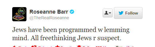 Roseanne Barr Tweet - Screenshot by Ronn Torossian