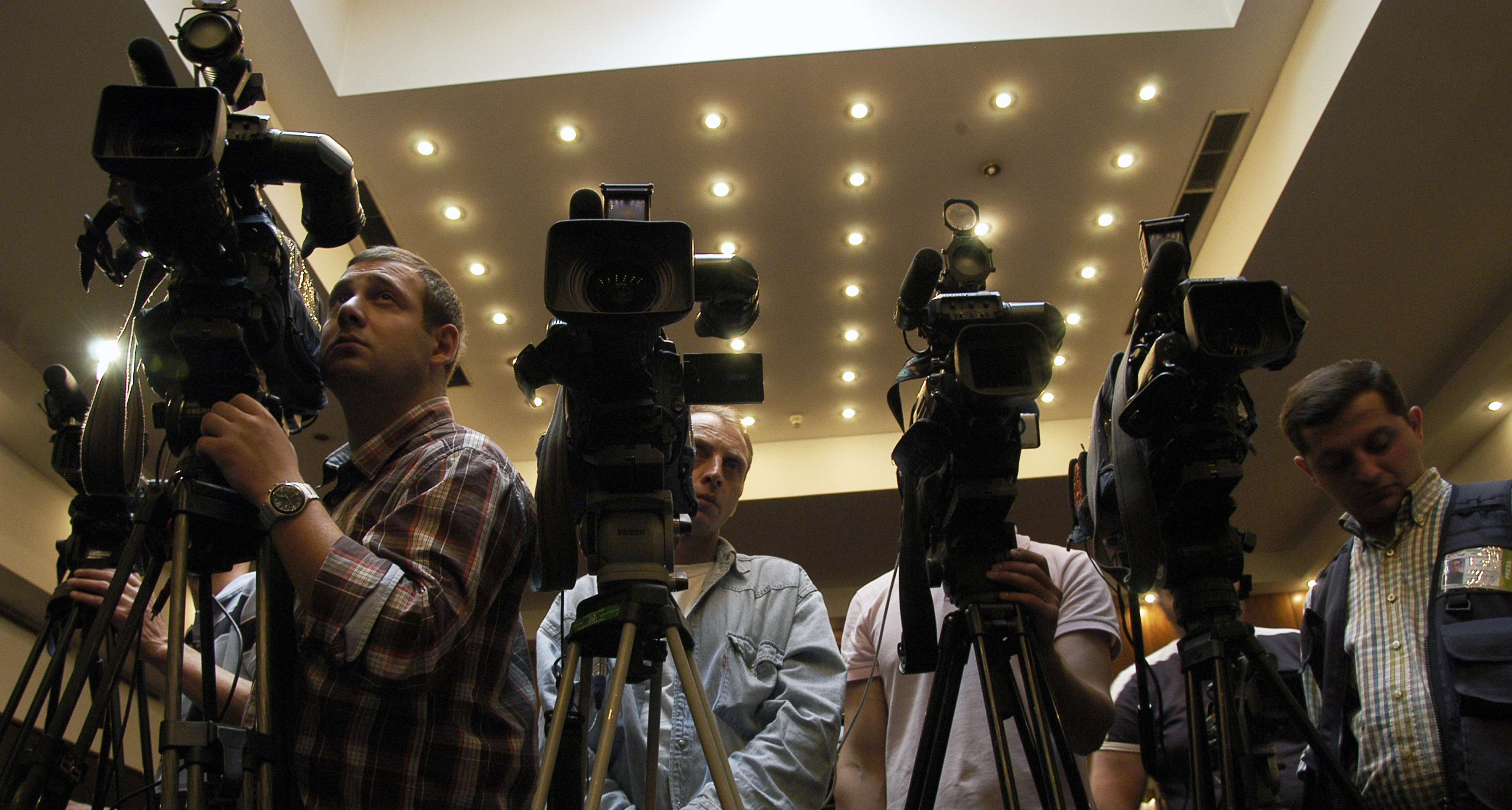 Camera crews at the joint Press Conference given by the Congress and the ODIHR. Tbilisi 2010