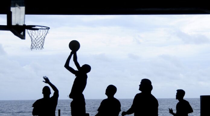 basketball ocean in background