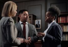 lawyers meeting in a courtroom