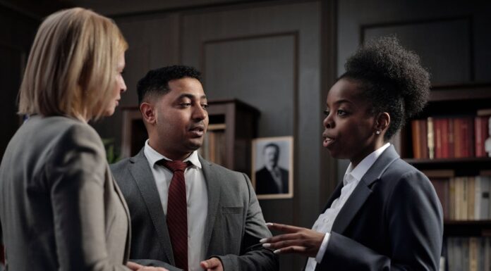 lawyers meeting in a courtroom